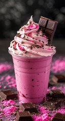 Poster - Delicious Berry Milkshake Topped with Whipped Cream and Chocolate