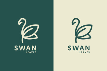 Wall Mural - Swan leaf line art logo