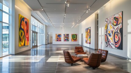 A corporate art gallery in a company headquarters featuring inspiring modern art 