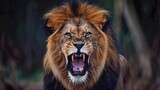 Fototapeta  - The raw essence of wildlife with this stunning image of a lion in a moment of surprise. Perfect for wild-themed wallpapers and animal enthusiasts.