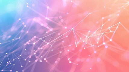 Poster - Vibrant abstract network on colorful background - A vivid representation of abstract lines connecting over a gradient of warm colors, depicting digital connectivity and flow