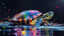Discover The Surprise Of Vibrant Wildlife With Our Multicolor Turtle Wallpaper. Bring The Wild Into Your Space With This Stunning And Unique Design.