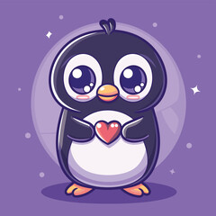 Wall Mural - Cute penguin holding heart cartoon illustration