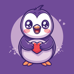 Wall Mural - Cute penguin holding heart cartoon illustration