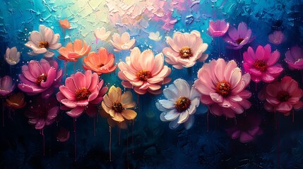 Wall Mural - Illustrate an underwater floral scene as if flowers were submerged and swaying under water