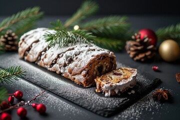 Wall Mural - Traditional Christmas Stollen on Festive Table