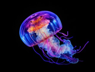 Poster - Vibrant Jellyfish Floating in Darkness