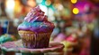 Colorful Cupcake on Festive Background