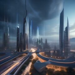 Wall Mural - A futuristic city skyline pulsating with light and energy, as if alive with motion and vitality, creating a sense of excitement and dynamism in the viewer's imagination2