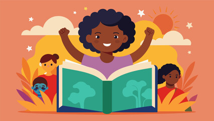 Through colorful illustrations a book tells tales of courage strength and freedom showcasing the richness and depth of Juneteenth storytelling for. Vector illustration