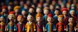 © NoblePix - Rows of multiethnic and transnational handmade figures, souvenirs of traditional handmade dolls in elegant outfits, conceptual art showing the diversity of people around the world. Generative AI
