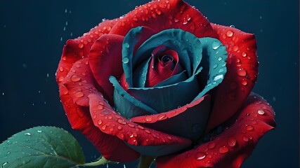 Poster - red rose on blue background