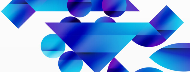 Poster - A creative arts design featuring a bunch of blue and purple geometric shapes on a white background. The patterns include triangles, petals, and tints and shades of electric blue and azure