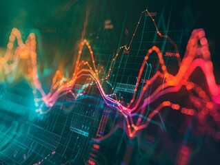 Poster - an abstract graph charting financial growth, featuring dynamic lines and vibrant colors
