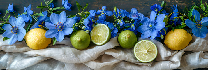 Wall Mural - Vibrant Citrus Bounty   Fresh Lime and Lemon Slices on Wooden Table