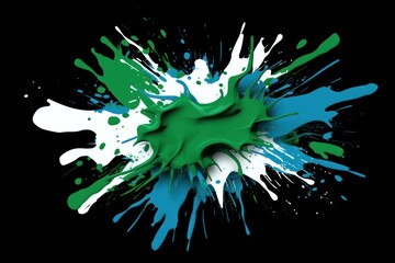 a green white and blue paint splatter