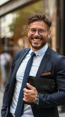 Sticker - Confident Smile, A close-up shot of the successful businessman wearing a confident smile