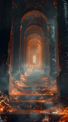 Wall Mural - Ascend Through the Dimensional Passage to Eternal Enlightenment - Surreal Fantasy Architectural Render in Cinematic Photographic Style with