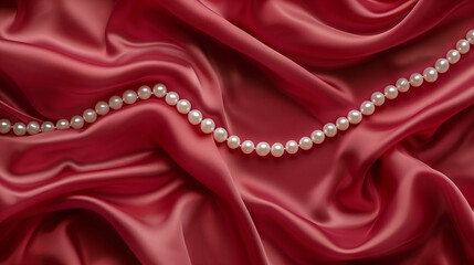 red silk fabric with pearl necklace background, sorority love concept