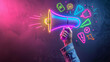 © wiparat - Vibrant neon megaphone with various marketing buzzwords, social media Concept Marketing Trends