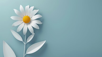 Wall Mural - A minimalist 3D daisy with a pastel yellow center and softly curved petals