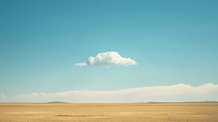 Wall Mural - A minimalist scene with a lone, small cloud above an African plain, suggesting vastness
