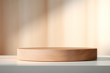 Poster - 3d illustration of a   beige podium , plate. 3d rendering. Minimalism geometry background,  generated by AI.
