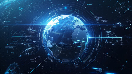 futuristic blue digital hud earth world information hologram user interface background.