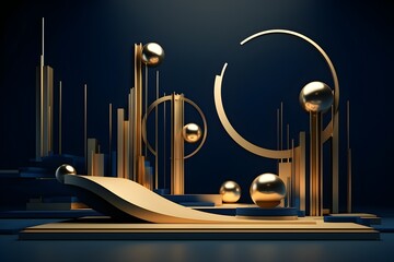Poster - 3d golden geometric shapes. realistic render design. abstract colored minimalistic composition. , ge