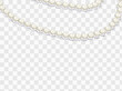 Pearl necklace or bracelet isolated. Precious white pearl beads, luxurious jewelry with natural gemstones. Vector illustration
