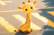 Cute and happy cartoon giraffe on the street