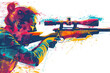 © Ema - Colorful watercolor painting of athlete woman on rifle shooting practice