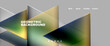 Abstract geometric background with triangles on a gray backdrop, resembling a landscape with water, grassy slope, and sky. Perfect for events, branding, or as a unique design element