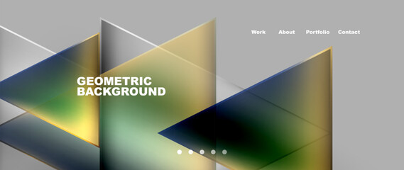 Aufkleber - Abstract geometric background with triangles on a gray backdrop, resembling a landscape with water, grassy slope, and sky. Perfect for events, branding, or as a unique design element