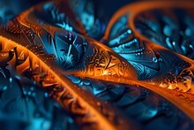 Abstract 3d Orange And Blue Fractal Background - Generative Ai Generator AI 