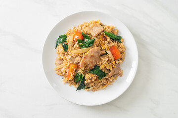 Canvas Print - Fried rice with pork on plate