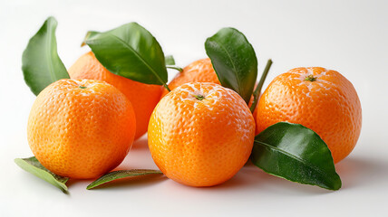 Tangerine with leaves isolated on white background.