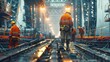 © G.Go - A man in an orange safety suit walks on a train track