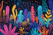 Vibrant plants painting on dark background