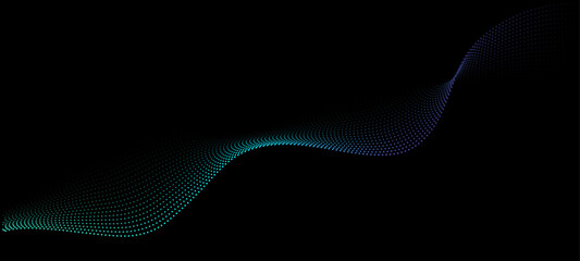 Wall Mural - Vector in concept of AI technology, science, music.
wave pattern, blue and green color isolated on black background.