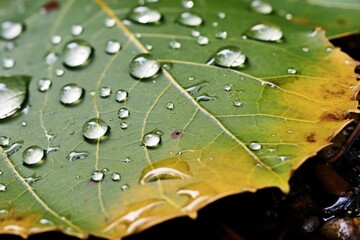 a close up of water droplets on a leaf