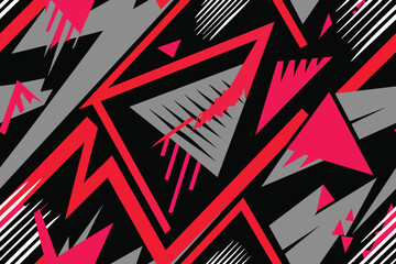 Wall Mural - Abstract seamless grunge pattern. Urban art texture with neon lines, triangles, chaotic brush strokes, ink elements. Colorful graffiti vector background