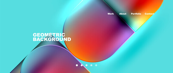 Poster - A vibrant geometric background featuring colorful circles on an electric blue backdrop resembles liquid balloons in shades of aqua and magenta