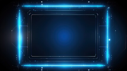 Wall Mural - futuristic blue light square frame abstract with neon lines and dots grid