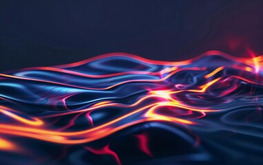 Wall Mural - Abstract dark flowing shapes with colorful light lines on a dark background. Very beautiful 3D rendering