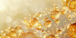 © Planetz - Golden yellow abstract oil bubbles or face serum background. Oil and water bubbles .golden yellow Bubbles oil or collagen serum for cosmetic product, banner poster