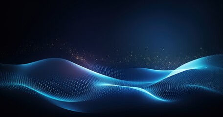 Wall Mural - blue neon wave with particles dots effect