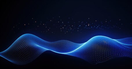 Wall Mural - abstract blue waves with dots on dark background