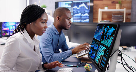 Poster - African Financial Data Analysts Using Dashboard On Screens