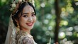Asian female model with cultural traditional trinkets makeup and happy smile AI generated image